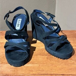 Navy Strappy Wedge Sandals